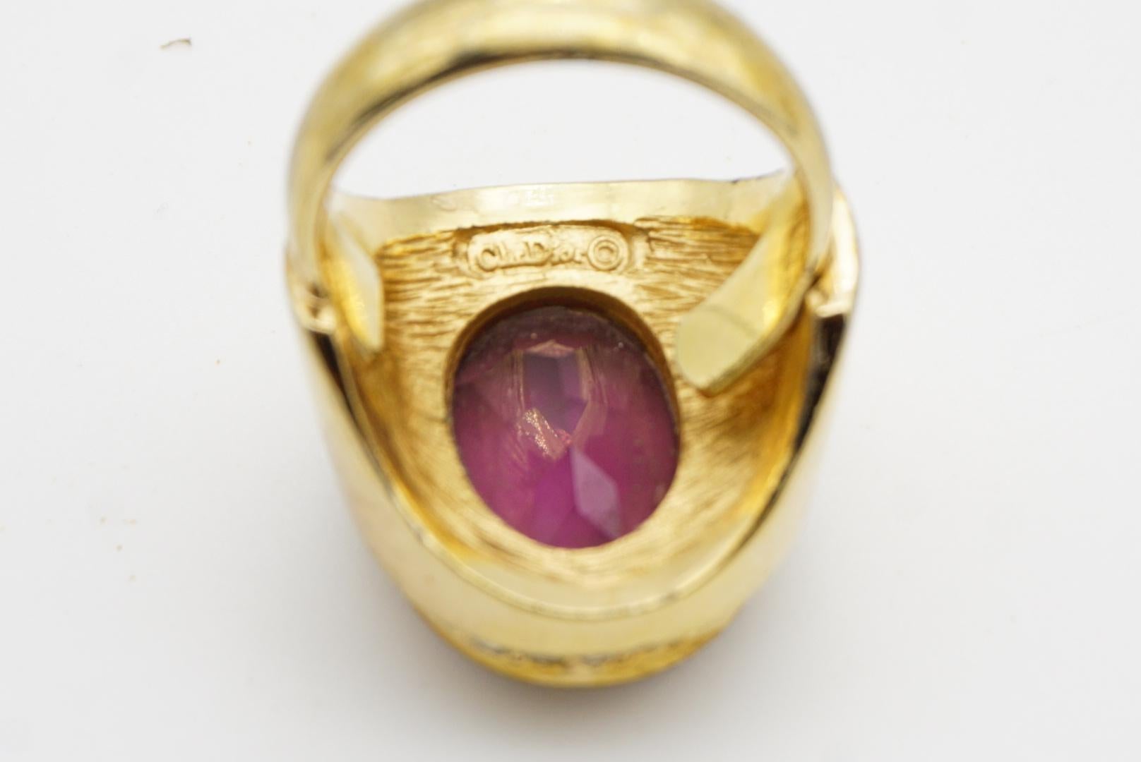 Christian Dior Vintage Oval Amethyst Crystals Halo Cocktail Statement Ring, US 7 11