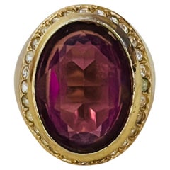 Christian Dior Vintage Oval Amethyst Crystals Halo Cocktail Statement Ring, US 7