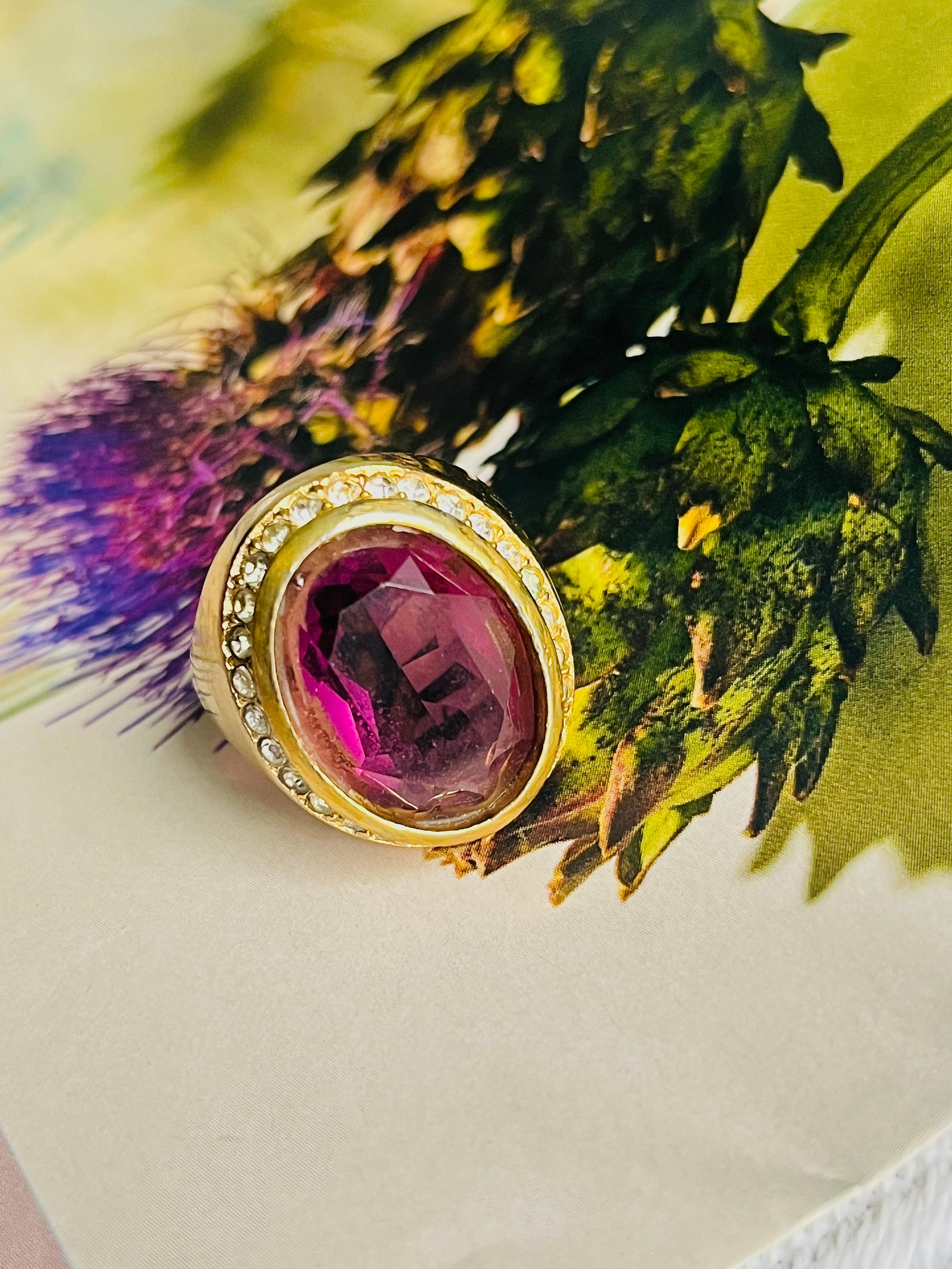 Christian Dior Vintage Oval Amethyst Crystals Halo Cocktail Statement Ring, US 7 1