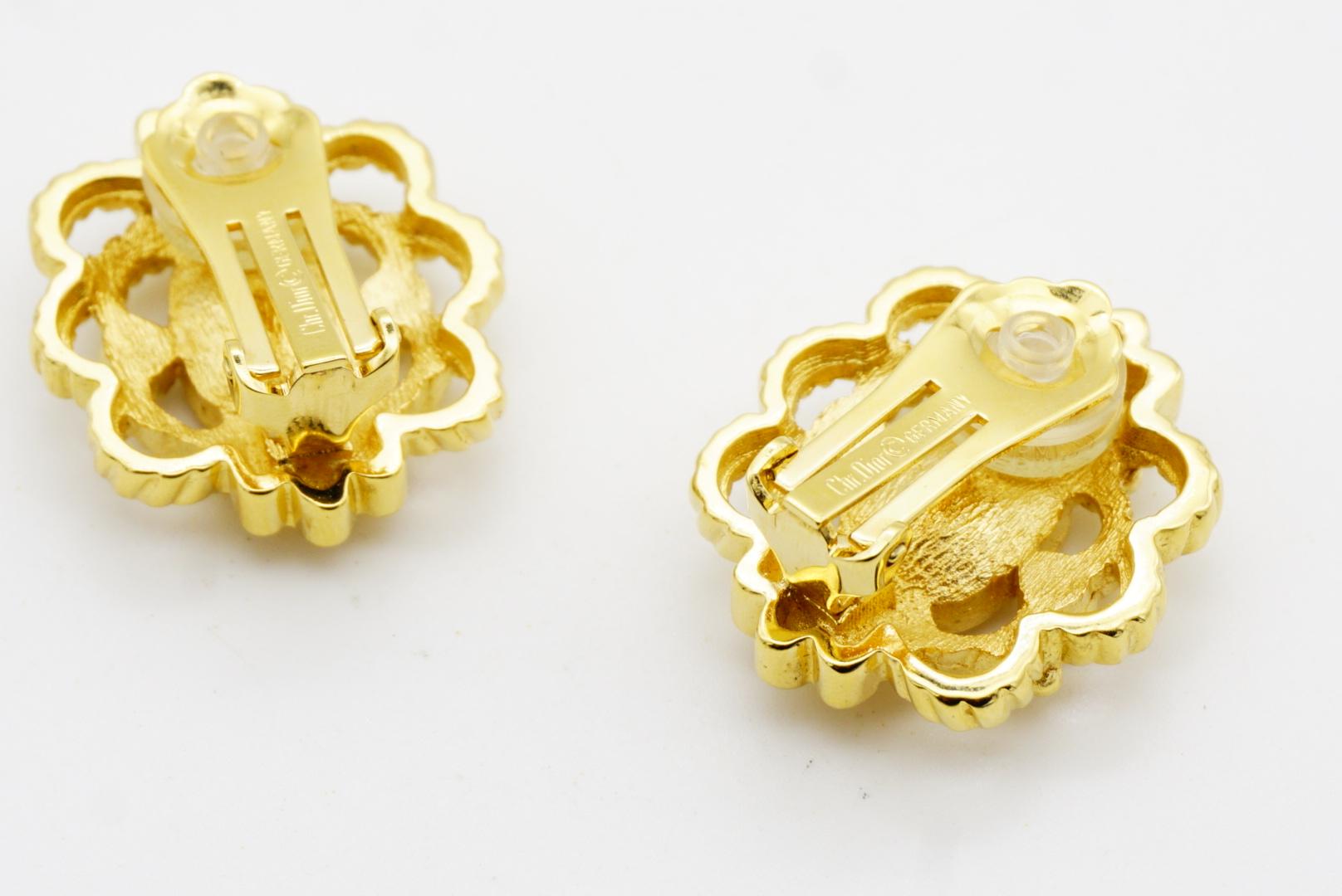 Christian Dior Vintage Oval Citrine Topaz Crystal Openwork Flower Clip Earrings For Sale 7