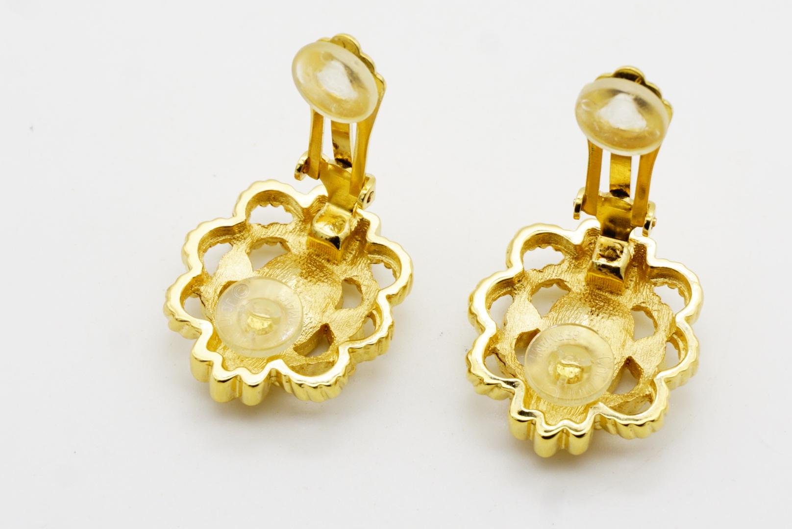 Christian Dior Vintage Oval Citrine Topaz Crystal Openwork Flower Clip Earrings For Sale 8