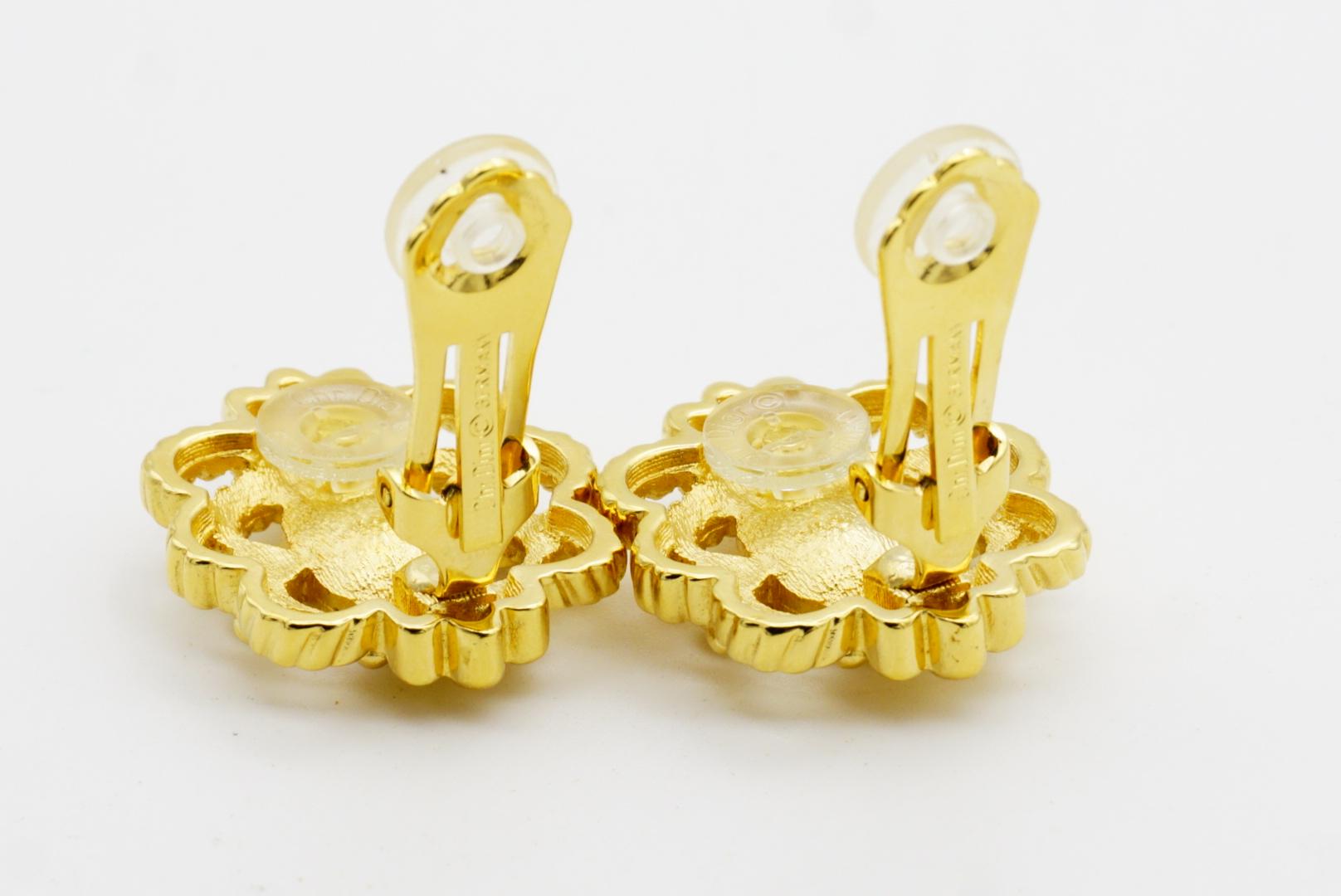 Christian Dior Vintage Oval Citrine Topaz Crystal Openwork Flower Clip Earrings For Sale 9