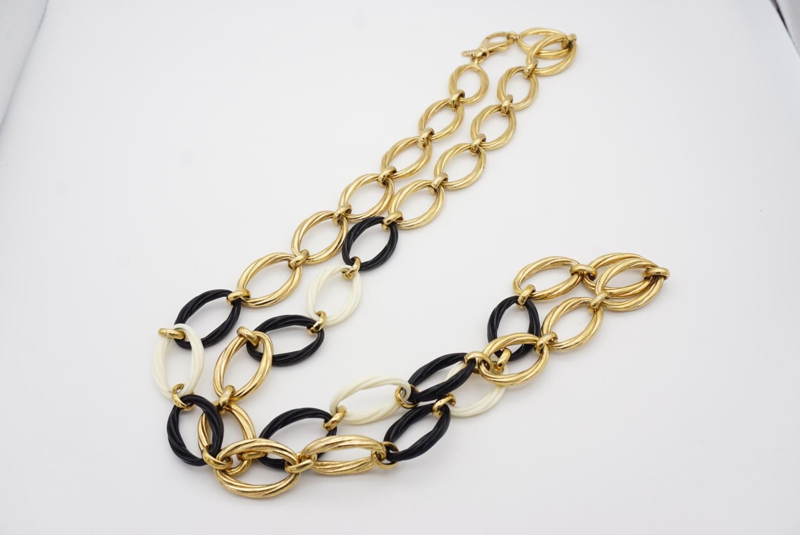 Christian Dior Vintage Oval Hoop Black White Chunky Statement Long Necklace Belt 4
