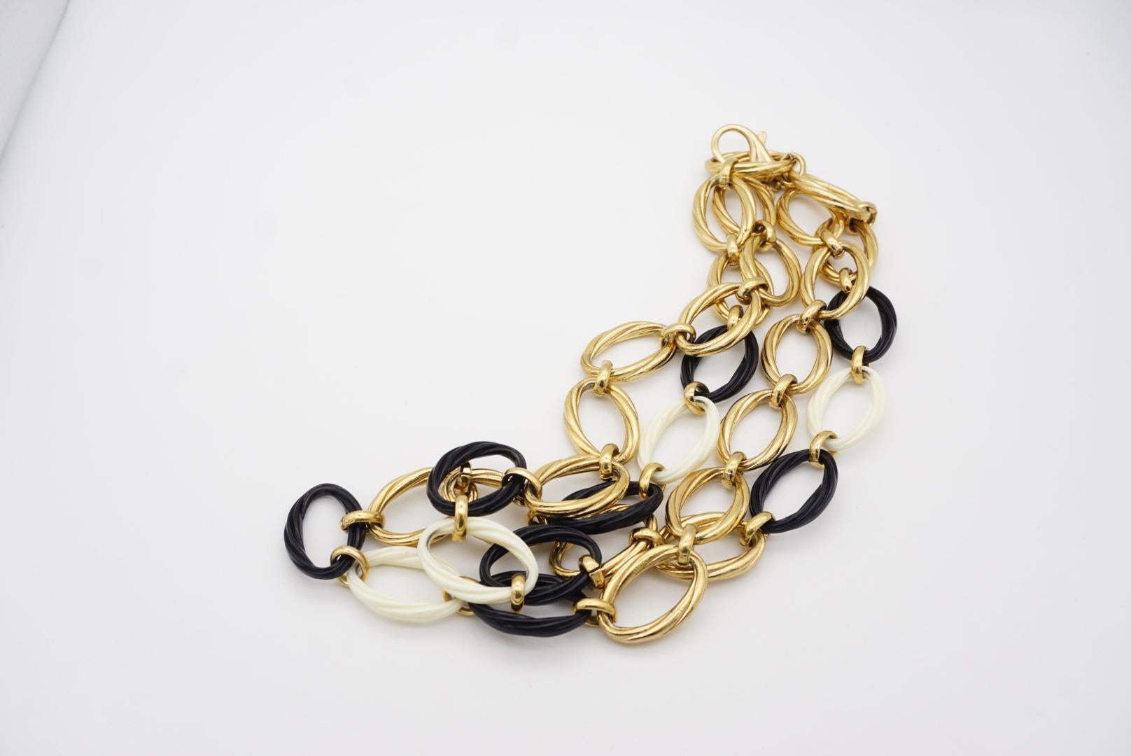 Christian Dior Vintage Oval Hoop Black White Chunky Statement Long Necklace Belt 6