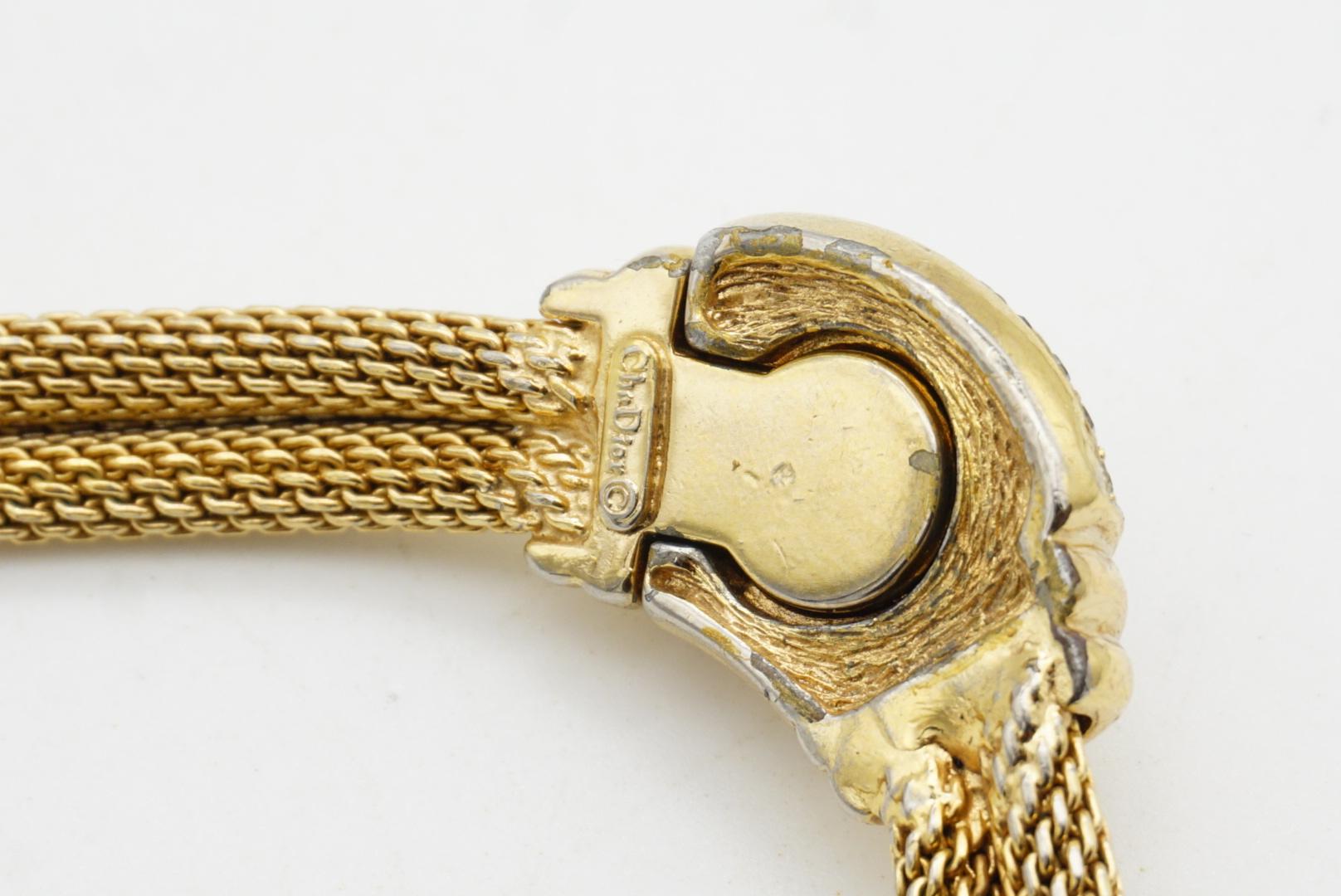 Christian Dior Vintage Oval Milchig Weiß Ovale Kristalle Knopf Omega Mesh Halskette im Angebot 7