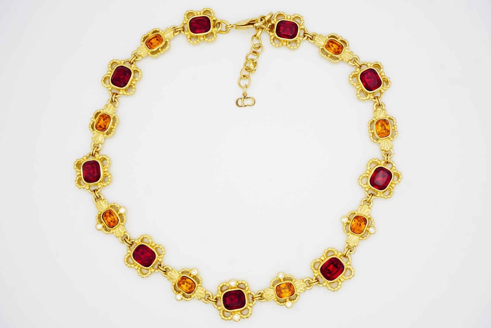 Christian Dior Collana ovale ovale di rubino, citrino e topazio con fiori traforati in vendita 5