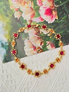 Christian Dior Vintage Oval Ruby Citrine Topaz Openwork Flower Crystal Necklace