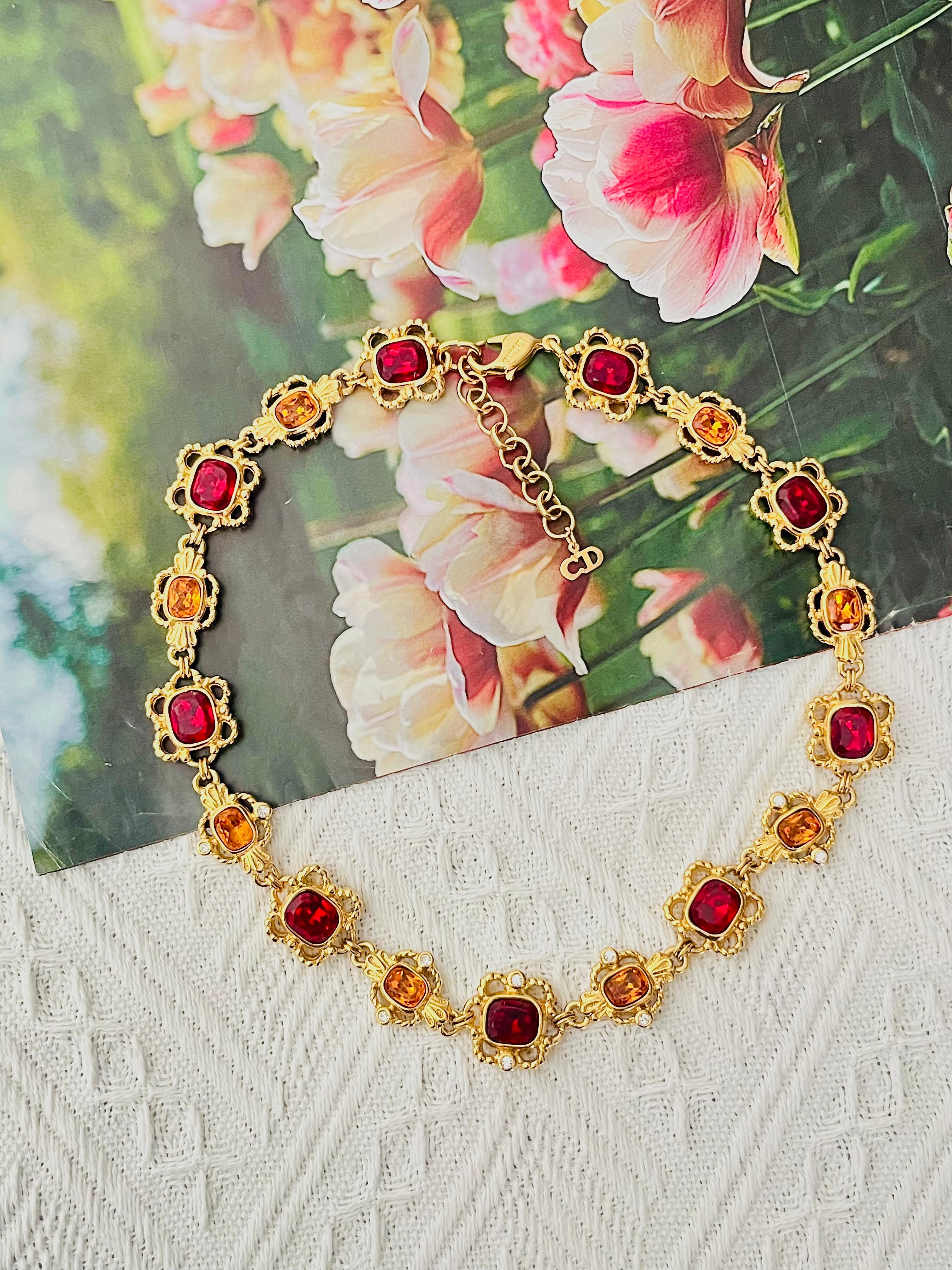 Art Nouveau Christian Dior Collana ovale ovale di rubino, citrino e topazio con fiori traforati in vendita