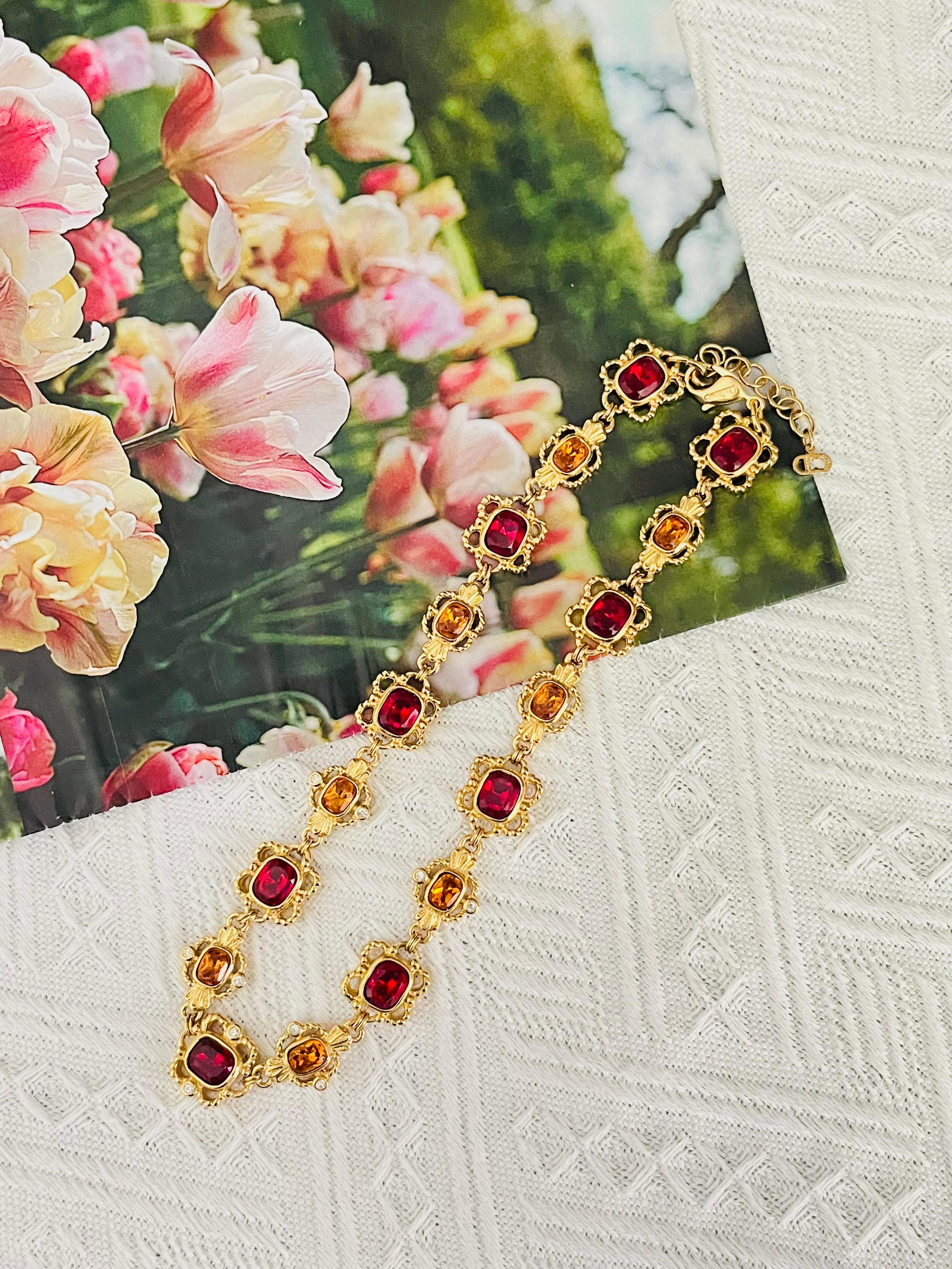 da uomo o donna Christian Dior Collana ovale ovale di rubino, citrino e topazio con fiori traforati in vendita