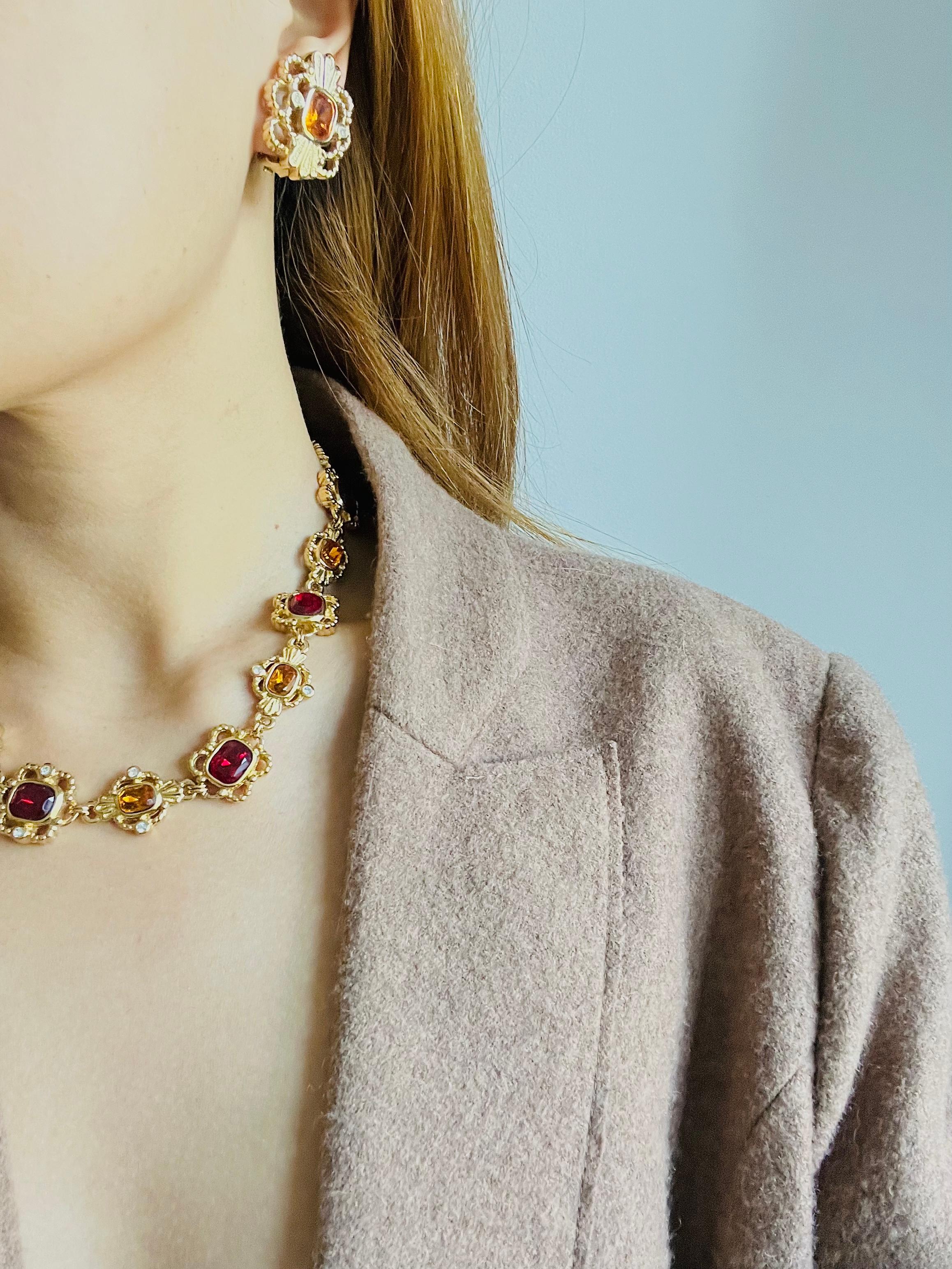 Christian Dior Collana ovale ovale di rubino, citrino e topazio con fiori traforati in vendita 4