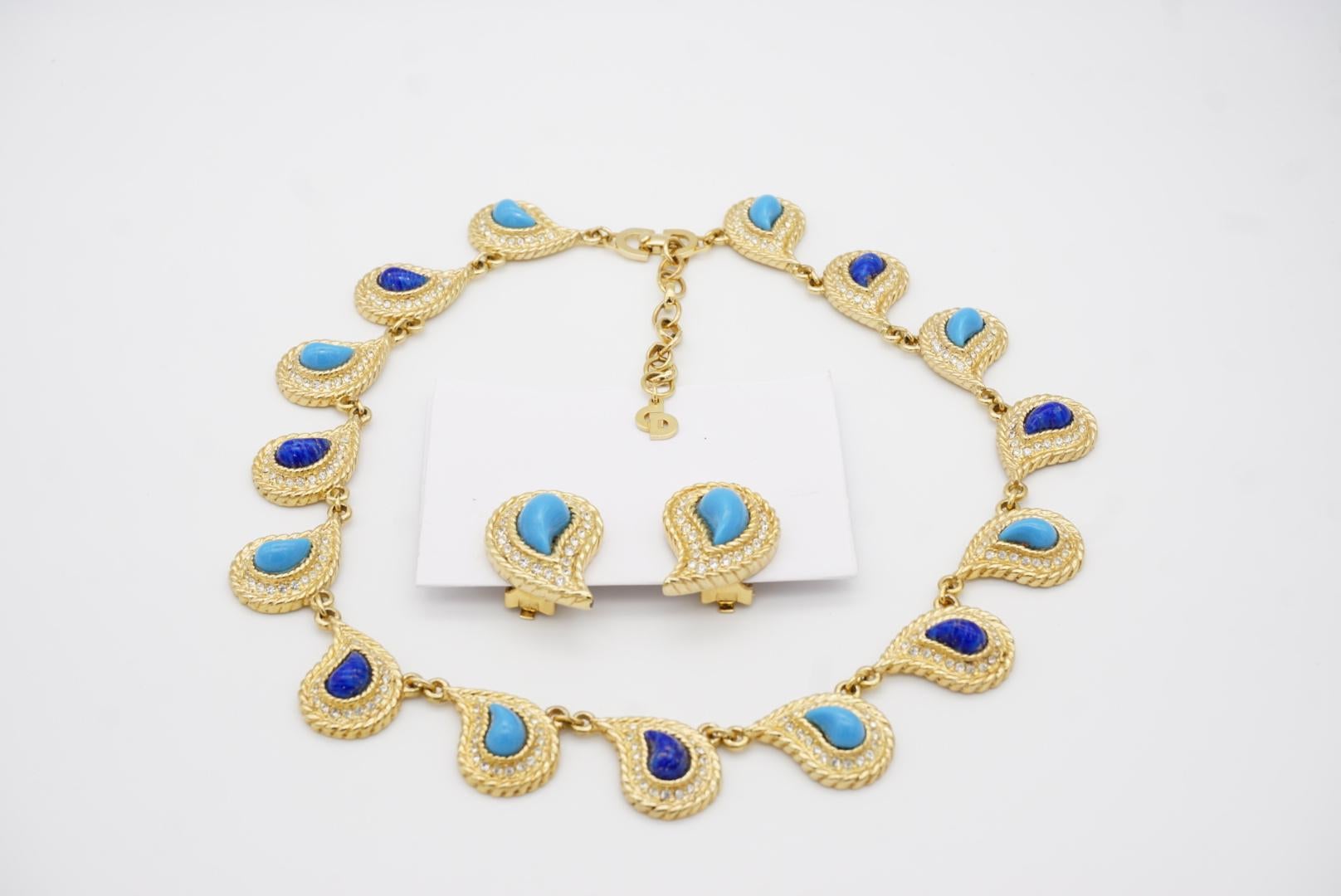 Christian Dior Vintage Pfauenauge Paisley Cabochon Türkis Lapis Kristall Set im Angebot 5