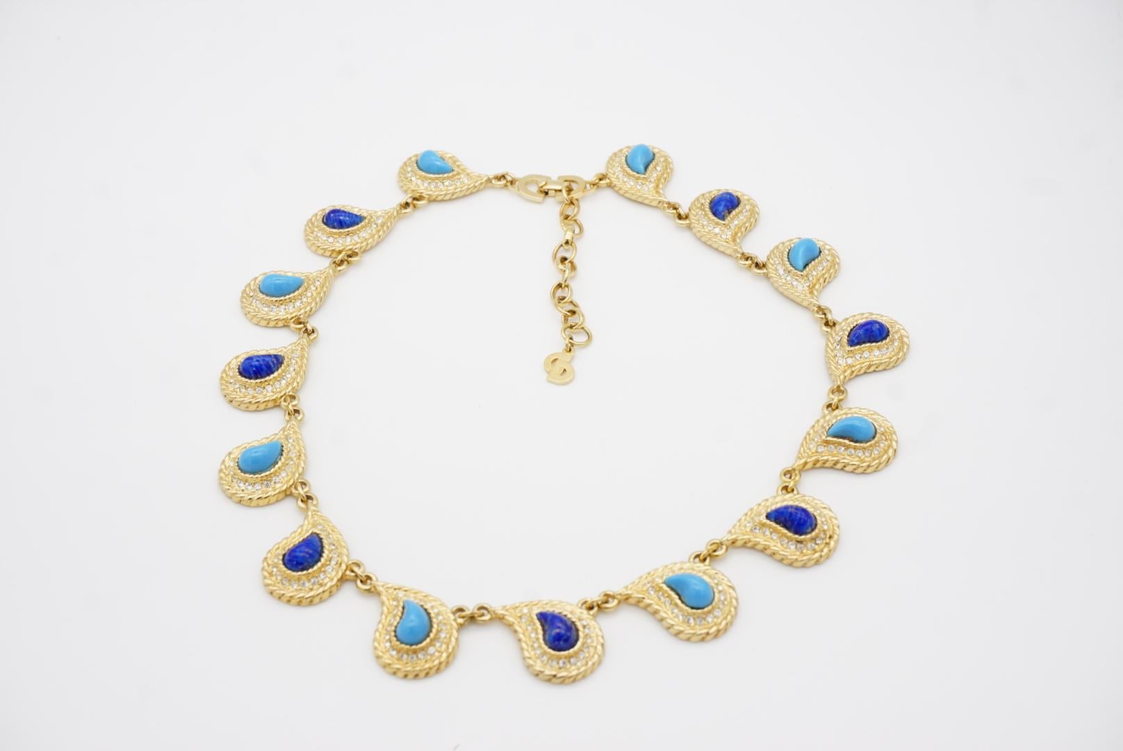Christian Dior Vintage Pfauenauge Paisley Cabochon Türkis Lapis Kristall Set im Angebot 7