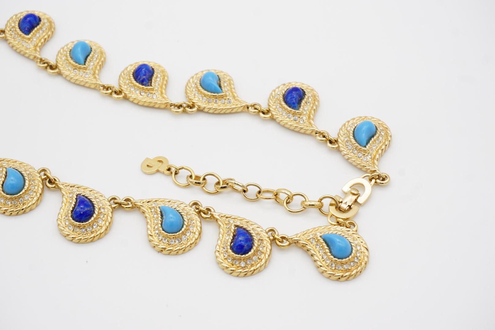 Christian Dior Vintage Pfauenauge Paisley Cabochon Türkis Lapis Kristall Set im Angebot 8