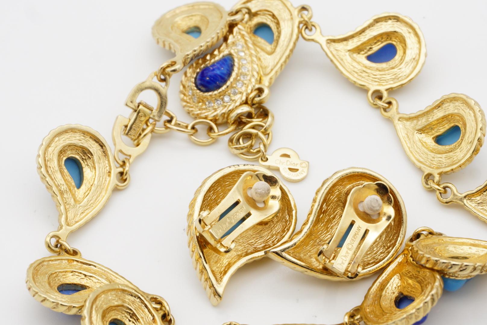 Christian Dior Vintage Pfauenauge Paisley Cabochon Türkis Lapis Kristall Set im Angebot 10