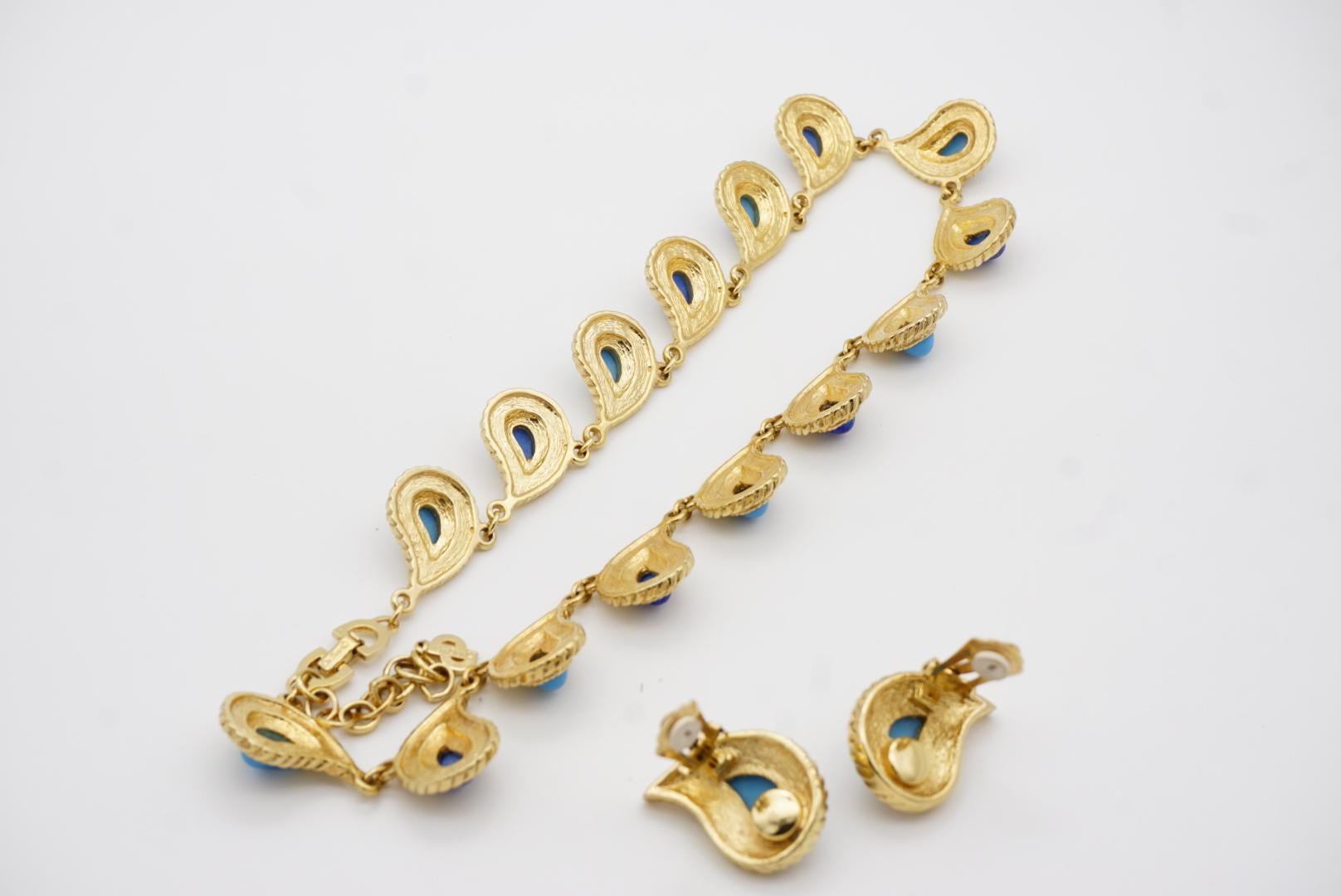 Christian Dior Vintage Pfauenauge Paisley Cabochon Türkis Lapis Kristall Set im Angebot 11
