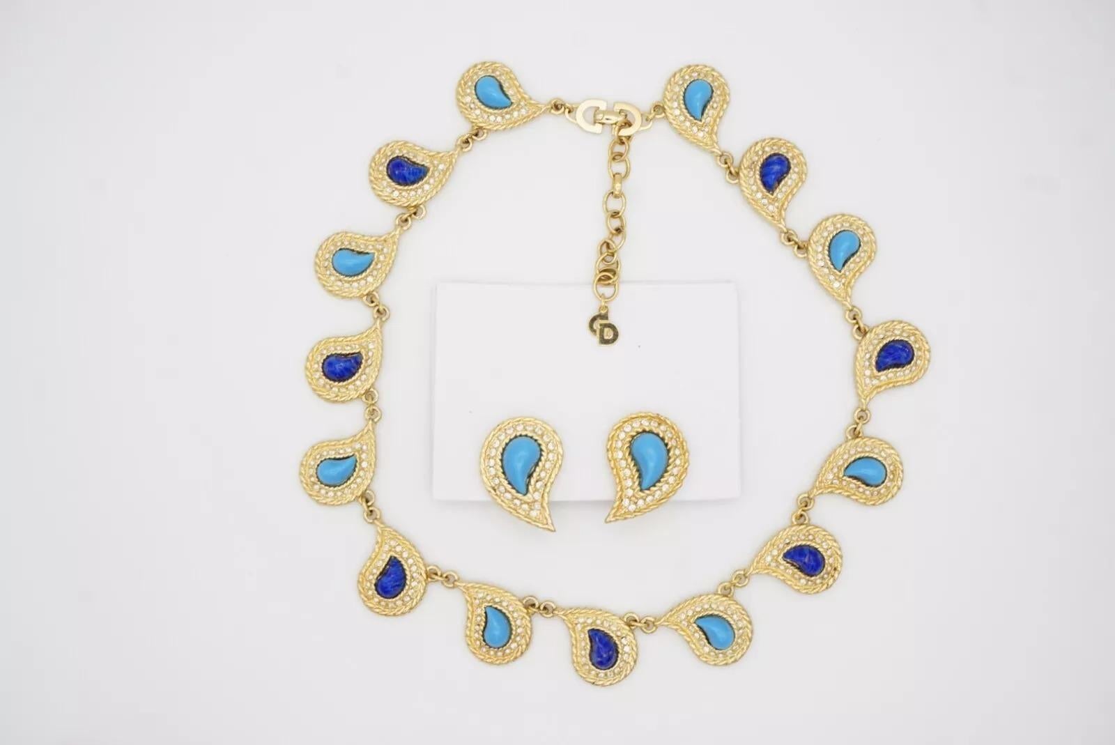 Christian Dior Vintage Pfauenauge Paisley Cabochon Türkis Lapis Kristall Set im Angebot 12