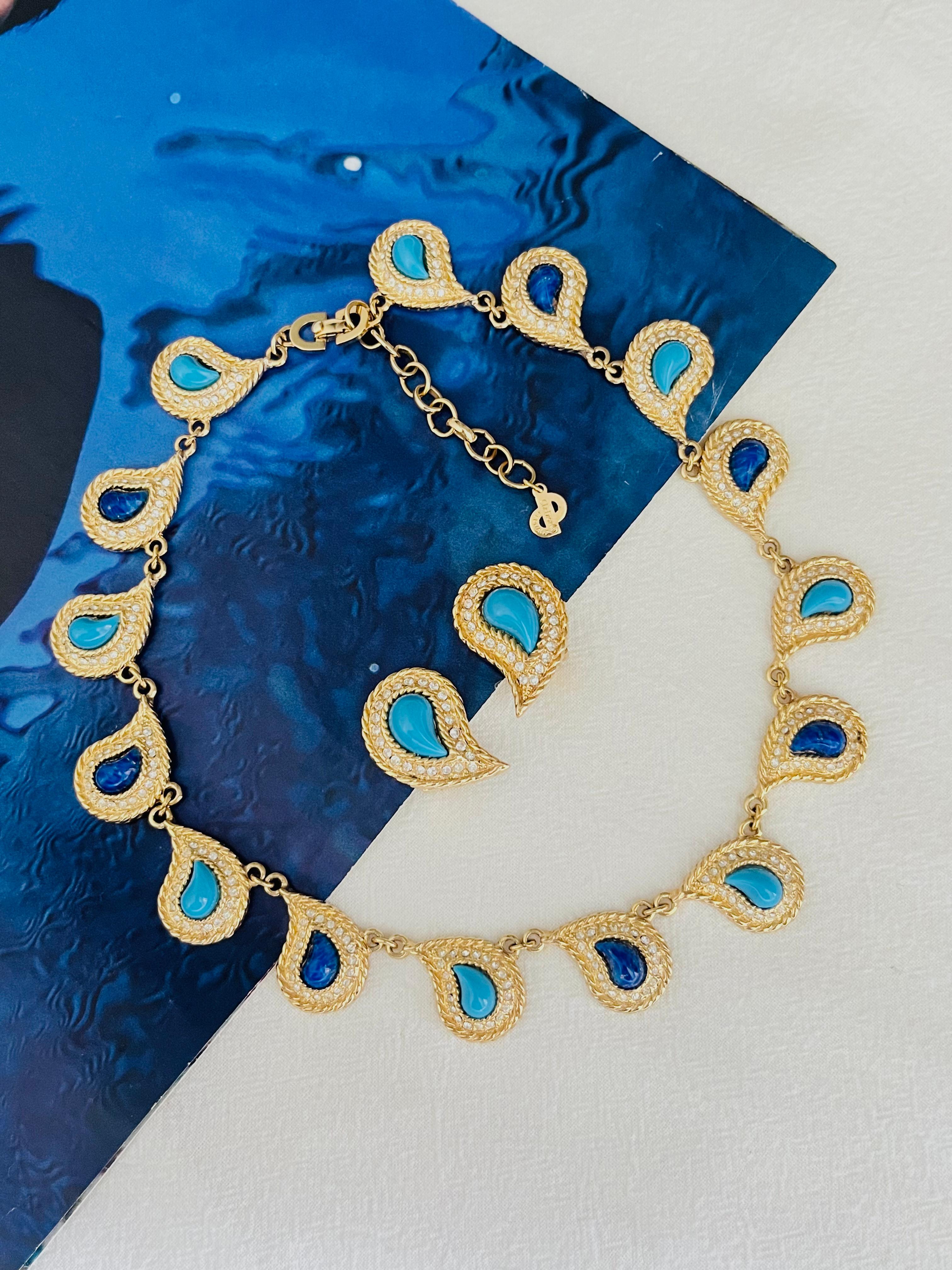 Christian Dior Vintage Pfauenauge Paisley Cabochon Türkis Lapis Kristall Set im Zustand „Hervorragend“ im Angebot in Wokingham, England