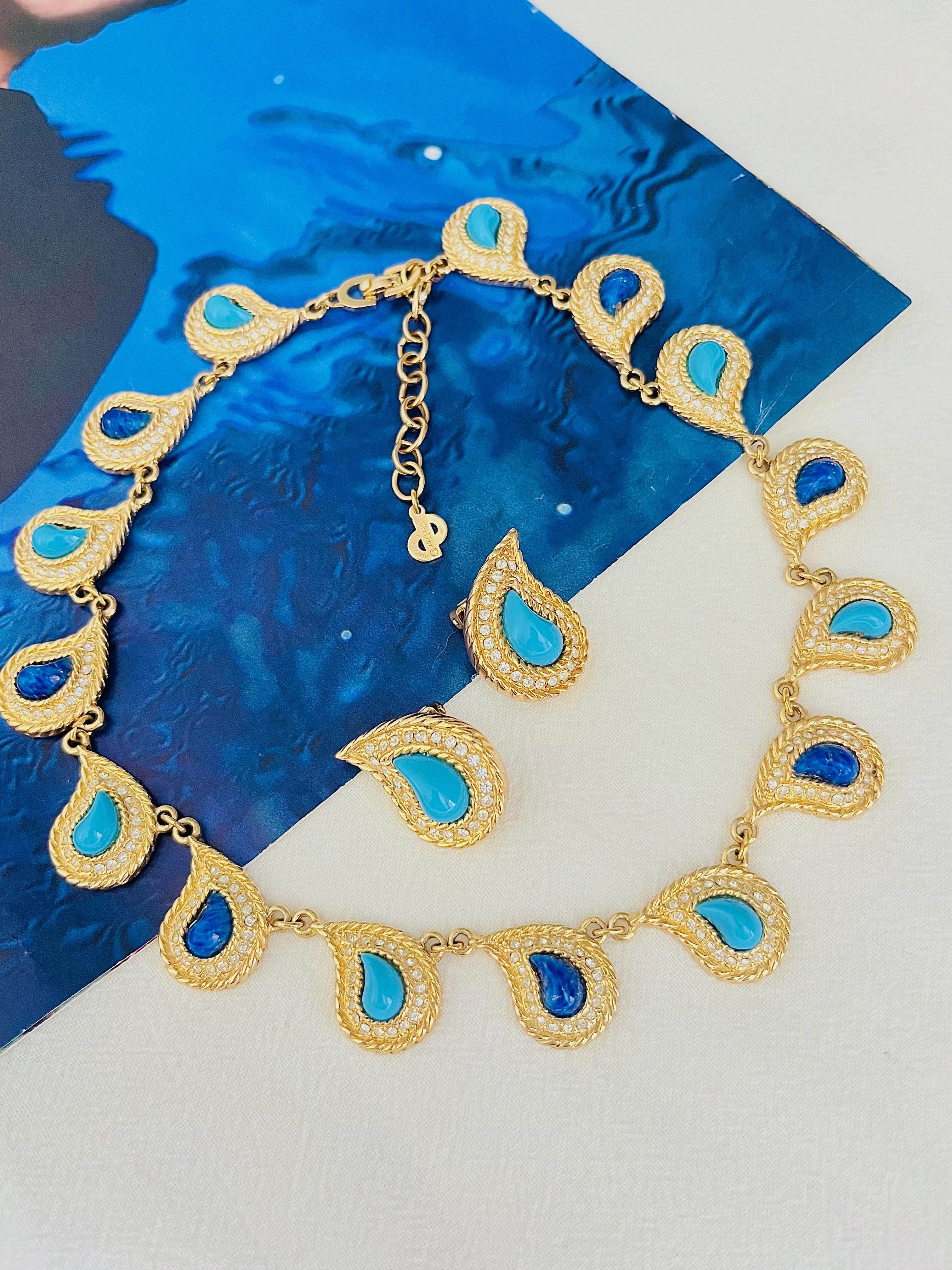 Christian Dior Vintage Pfauenauge Paisley Cabochon Türkis Lapis Kristall Set für Damen oder Herren im Angebot