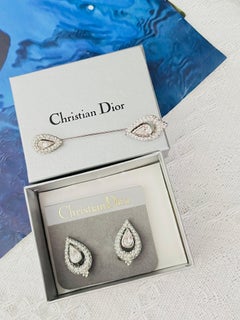 Christian Dior Vintage Peacock Eye Water Drop Whole White Crystals Silver 2 Set
