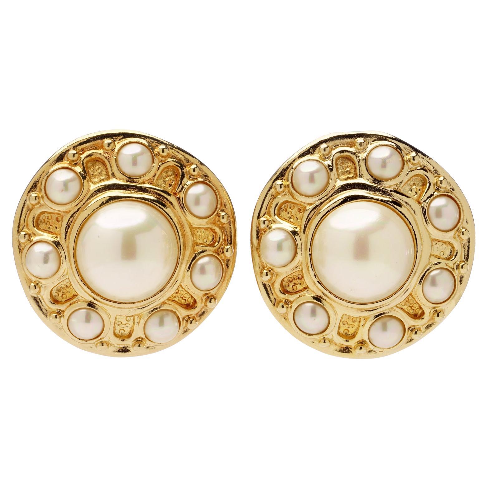 Christian Dior Vintage Pearl Clip-On Earrings For Sale