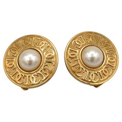 Christian Dior Vintage Pearl Logo Clip-On Earrings