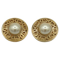 CHRISTIAN DIOR Used Pearl Logo Clip-On Earrings