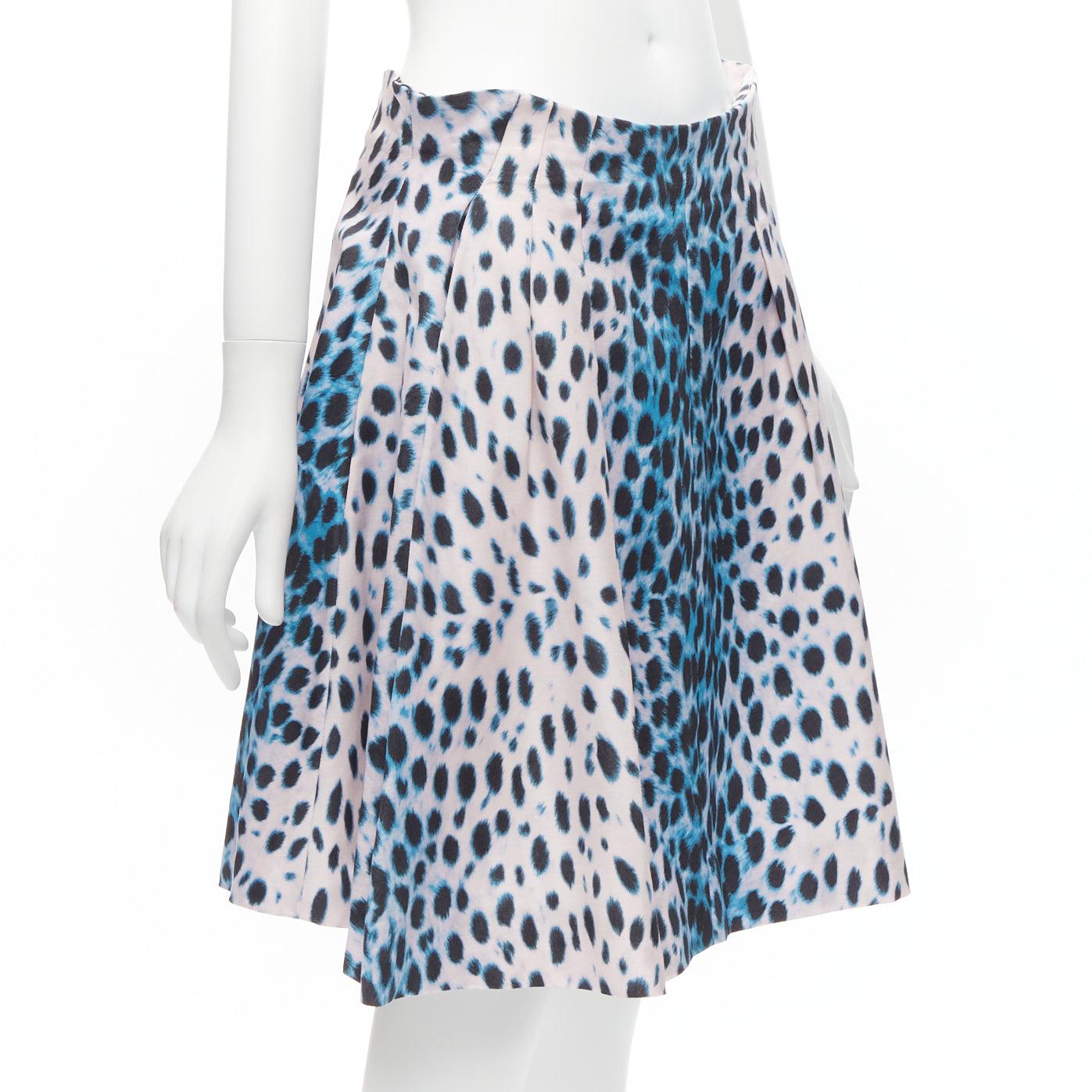 Gray CHRISTIAN DIOR Vintage pink blue ombre leopard print A-line skirt FR42 XL For Sale
