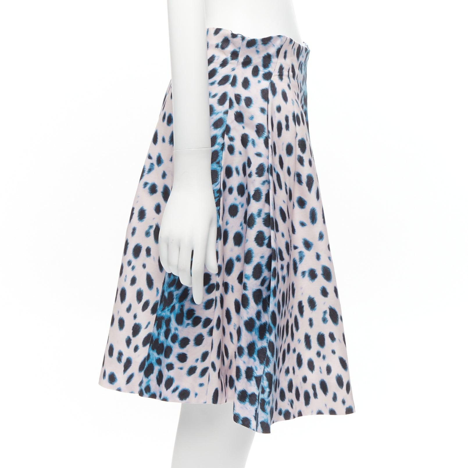 CHRISTIAN DIOR Vintage pink blue ombre leopard print A-line skirt FR42 XL In Excellent Condition For Sale In Hong Kong, NT
