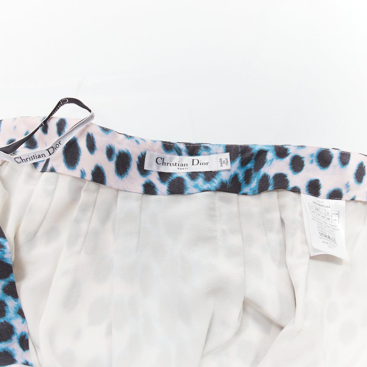 CHRISTIAN DIOR Vintage pink blue ombre leopard print A-line skirt FR42 XL For Sale 3
