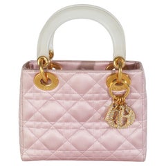 Christian Dior Vintage Pink Satin Cannage Embellished Charm Mini Lady Dior