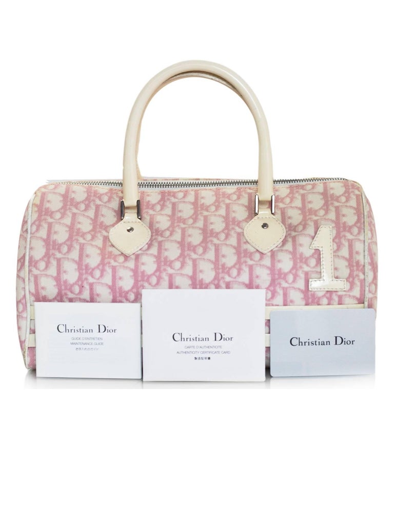 Christian Dior Vintage Pink and White Diorissimo Monogram Boston Bag For Sale at 1stdibs