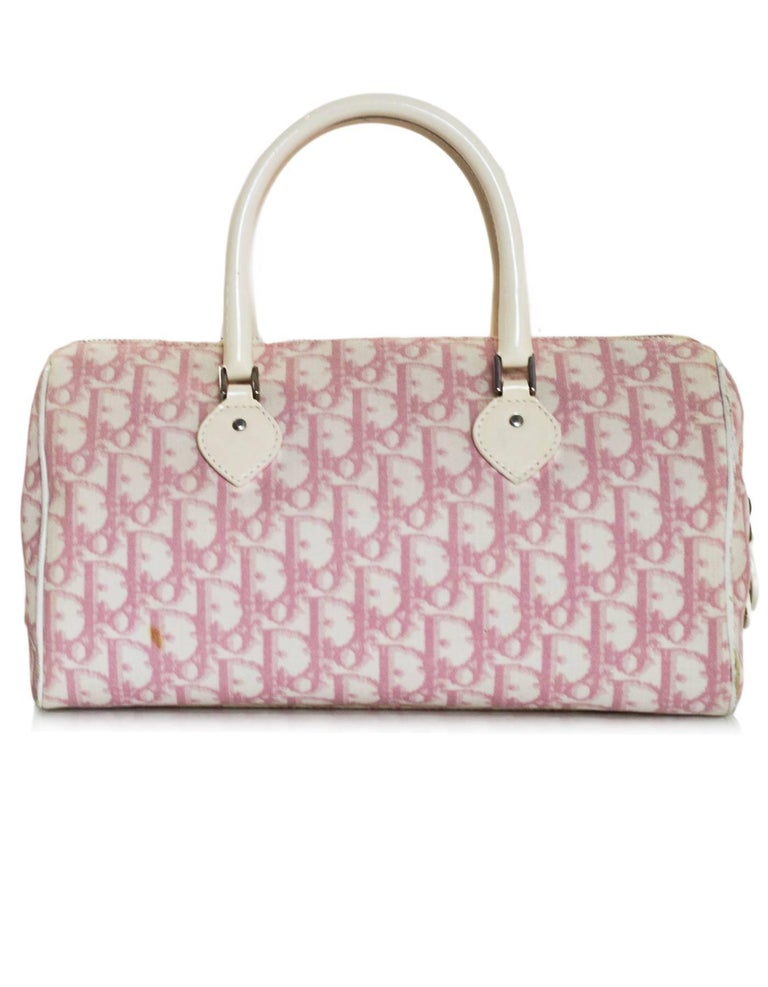 Christian Dior Vintage Pink and White Diorissimo Monogram Boston Bag For Sale at 1stdibs