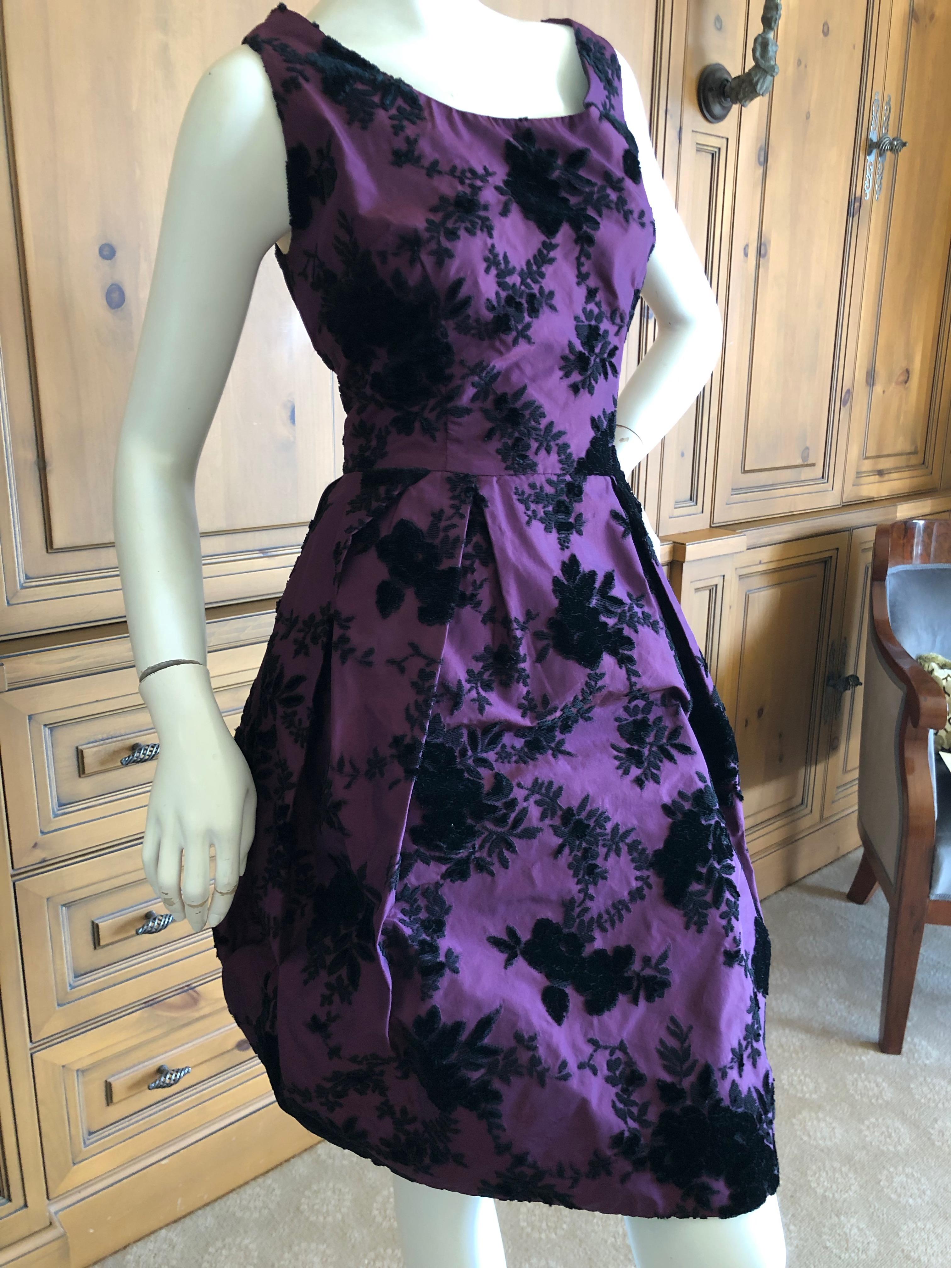 Christian Dior Vintage Purple and Black Devore Velvet Floral Dress In Excellent Condition For Sale In Cloverdale, CA