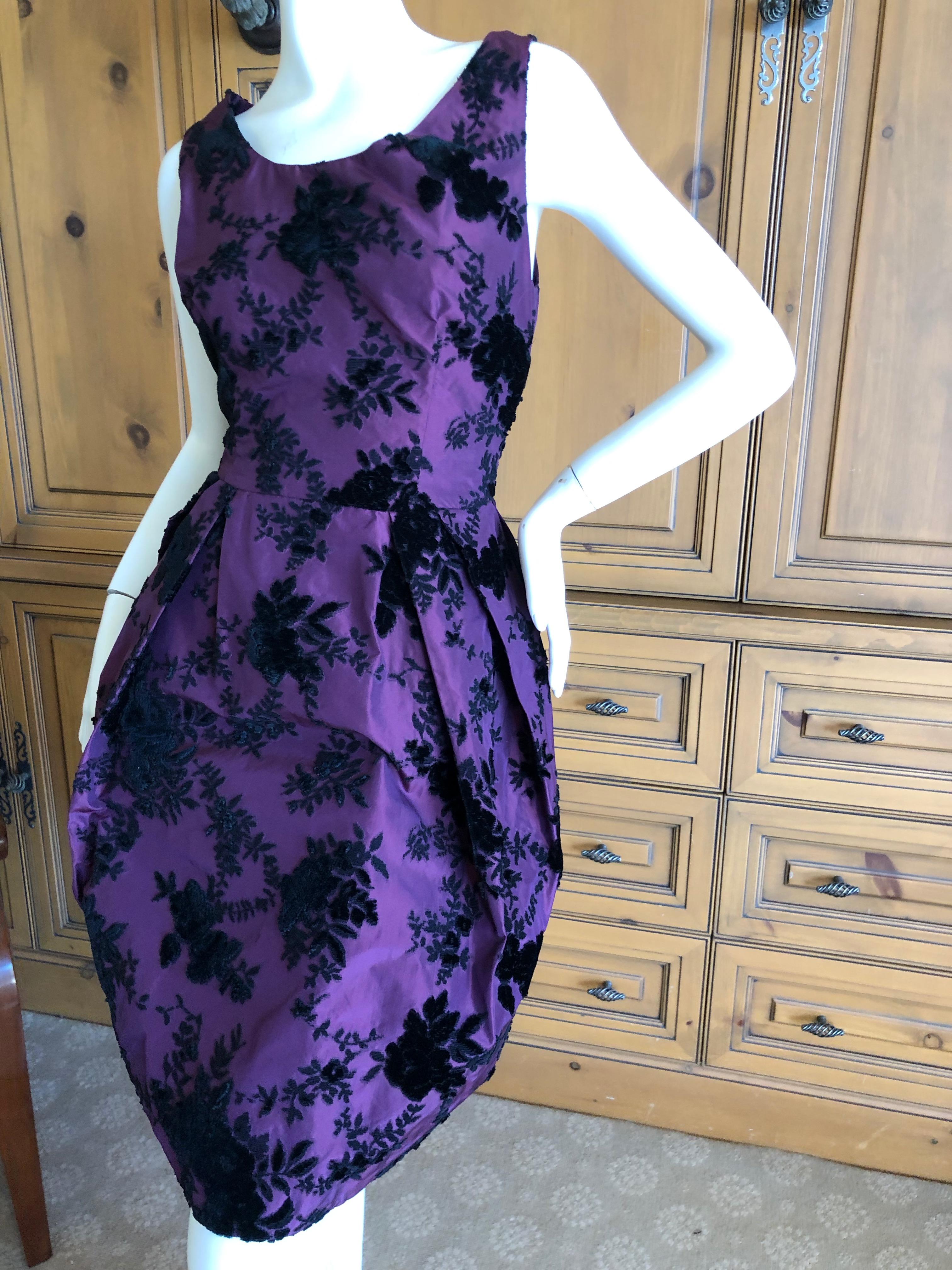 Women's Christian Dior Vintage Purple and Black Devore Velvet Floral Dress For Sale