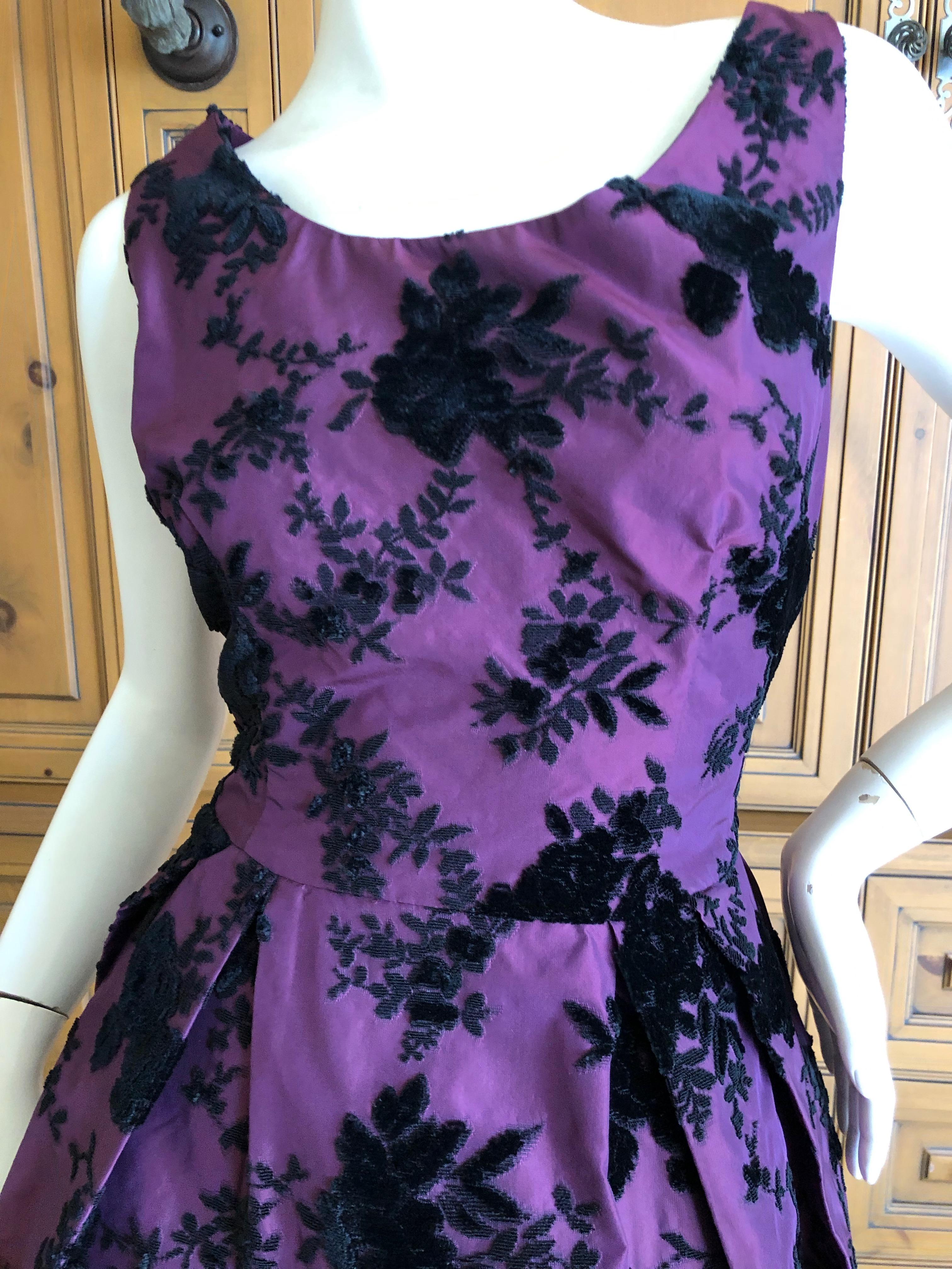 Christian Dior Vintage Purple and Black Devore Velvet Floral Dress For Sale 1
