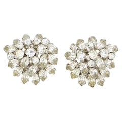 Christian Dior Vintage Rare 1960s Clear Crystals Sunburst Marquise Clip Earrings