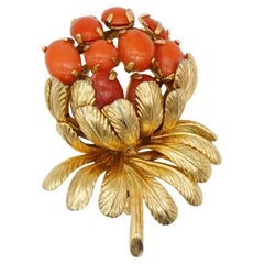 Christian Dior Vintage Rare 1967 GROSSE Gold Orange Fruit Bouquet Leaf Brooch