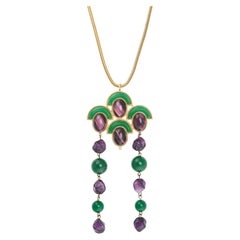 Christian Dior Vintage Rare 1971 Cabochon Green Purple Tassel Snake Necklace
