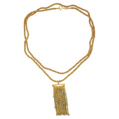 Christian Dior Vintage Rare 1971 GROSSE Gold Turquoise Tassel Long Necklace Belt