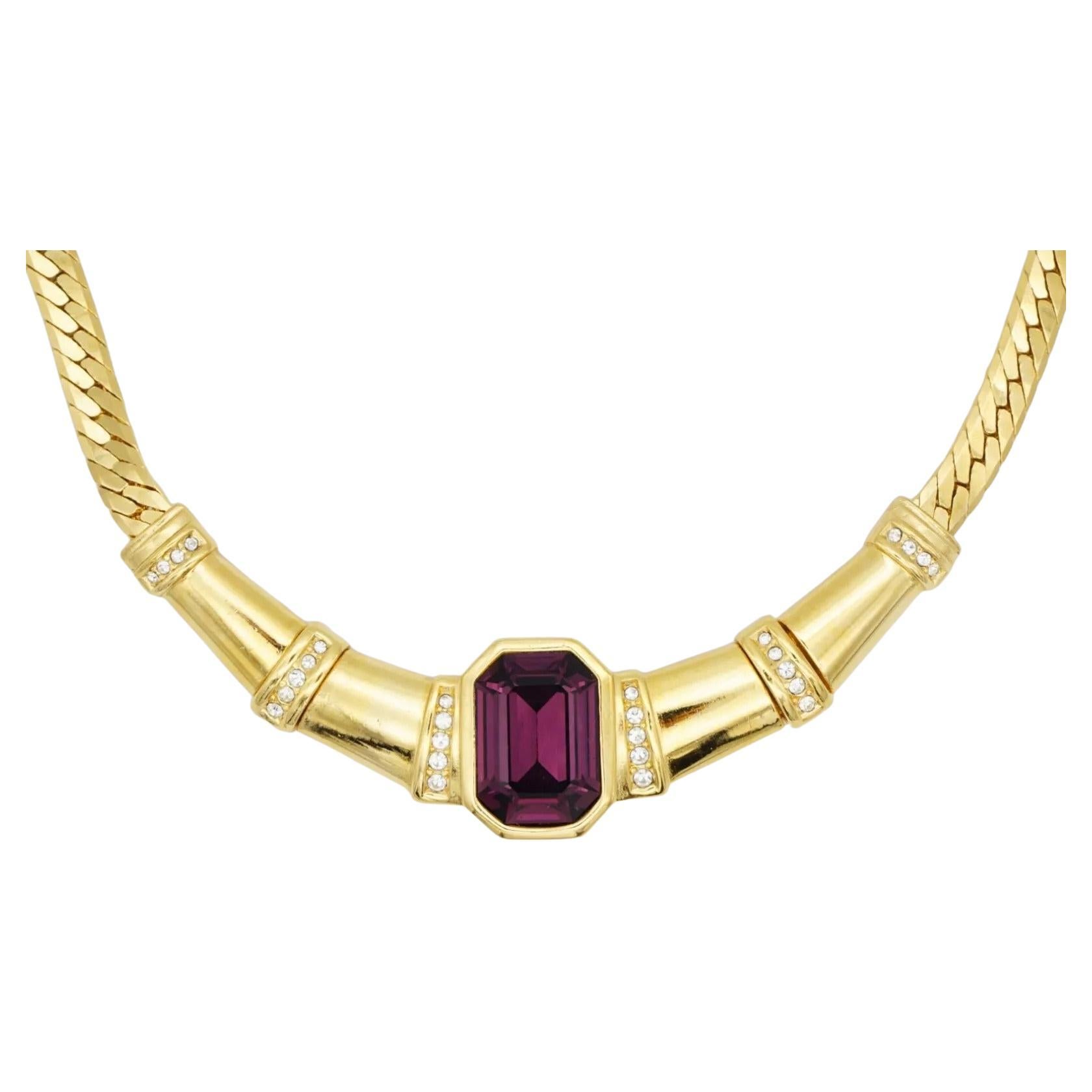 Christian Dior Vintage Rare Bamboo Amethyst Octagon Crystals Statement Necklace