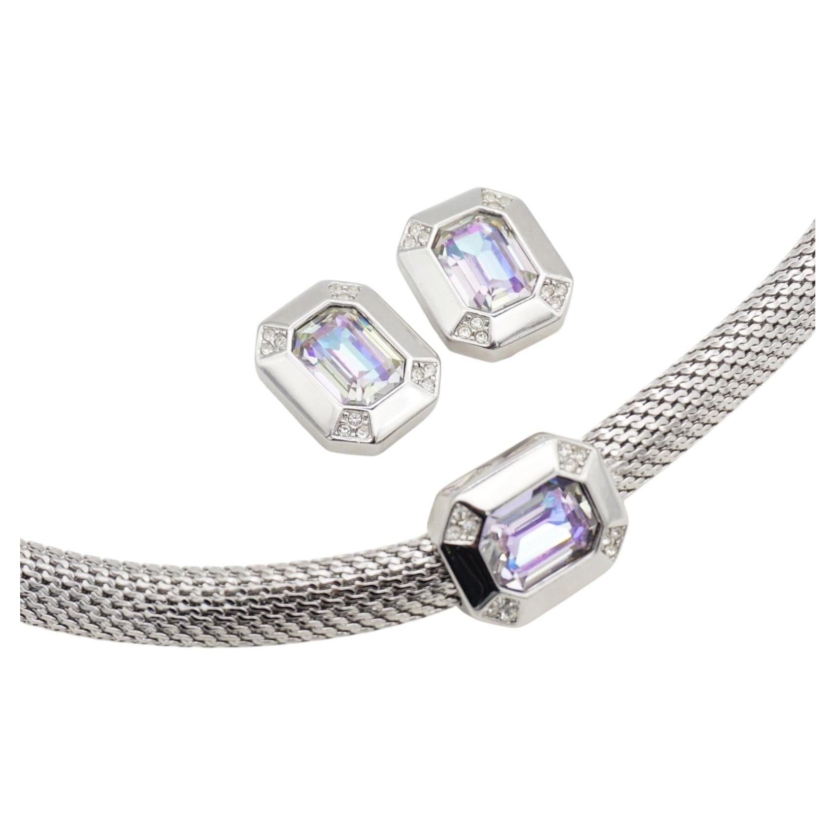 Christian Dior Vintage Rare Blue Silver Purple Aurora Omega Snake Statement Set For Sale