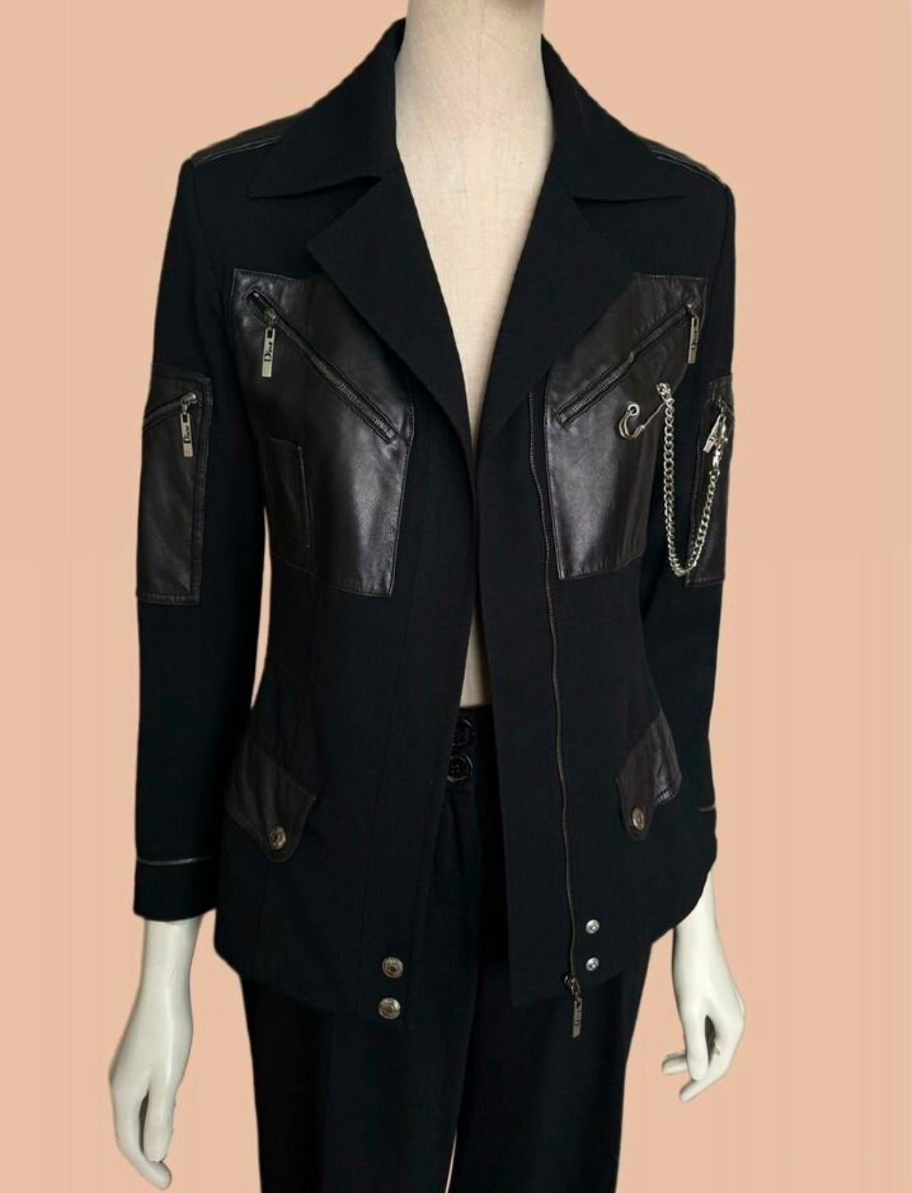 Black Christian Dior Vintage Rare Chain & Pin Embellished Jacket 36 FR