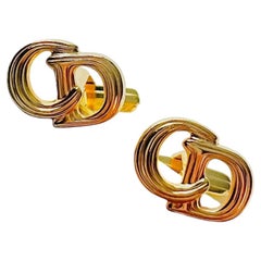 Christian Dior Vintage Rare Classic Gold Hallmark Monogram Logo CD Cufflinks