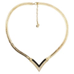 Christian Dior Vintage Rare Gold Black Crystals Arrow Triangle Pendant Necklace
