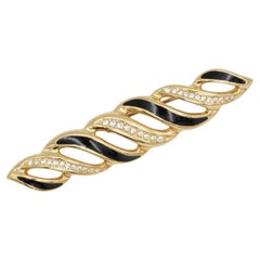Christian Dior Vintage Rare Gold Black Crystals Swirl Flame Openwork Brooch