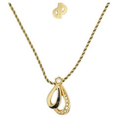 Christian Dior Vintage Rare Gold Black Crystals Water Drop Openwork Necklace