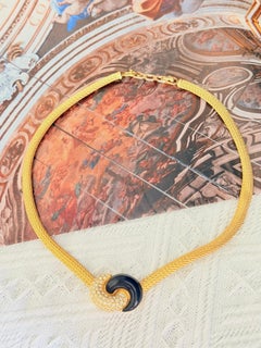 Christian Dior Vintage Rare Gold Black Interlocked Mesh Woven Omega Necklace