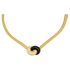 Christian Dior Vintage Rare Gold Black Interlocked Mesh Woven Omega Necklace
