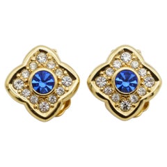 Christian Dior Vintage – Seltene Ohrringe aus Gold mit blauen Kleeblatt-Saphir-Kristallen