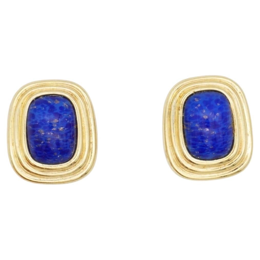 Pendientes octogonales vintage de Christian Dior con cabujones de lapislázuli azul y lámina dorada, muy exclusivos